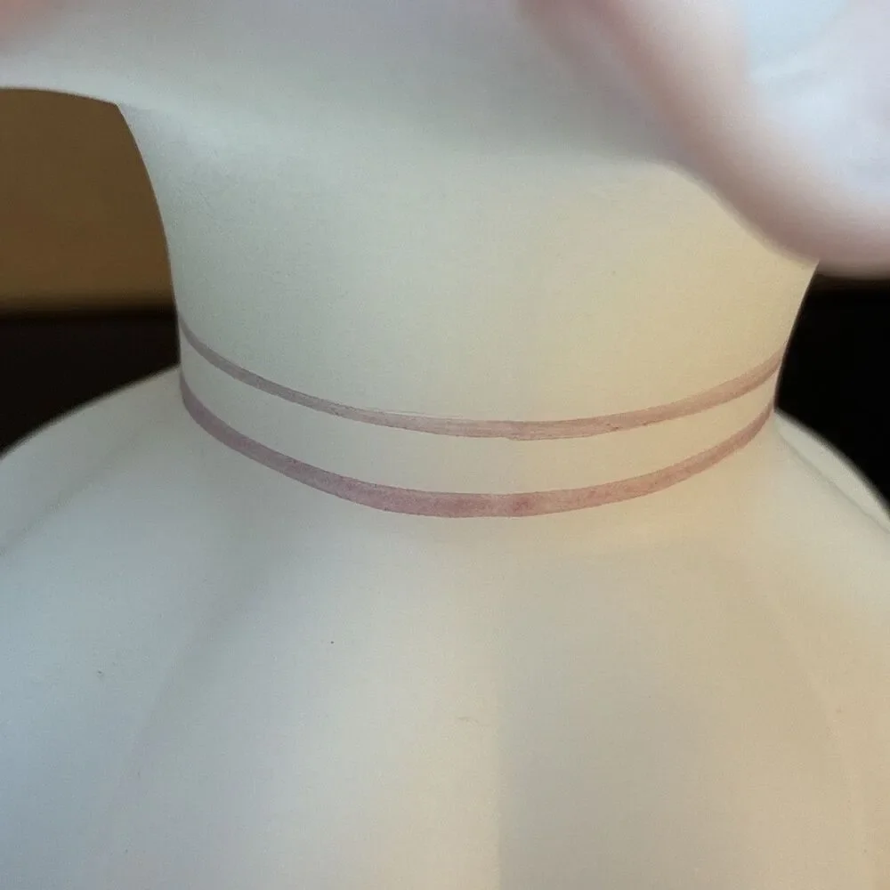 Fenton White Satin Rose Garden Melon Vase Hand Painted Ruffles Ribbed 5.5
